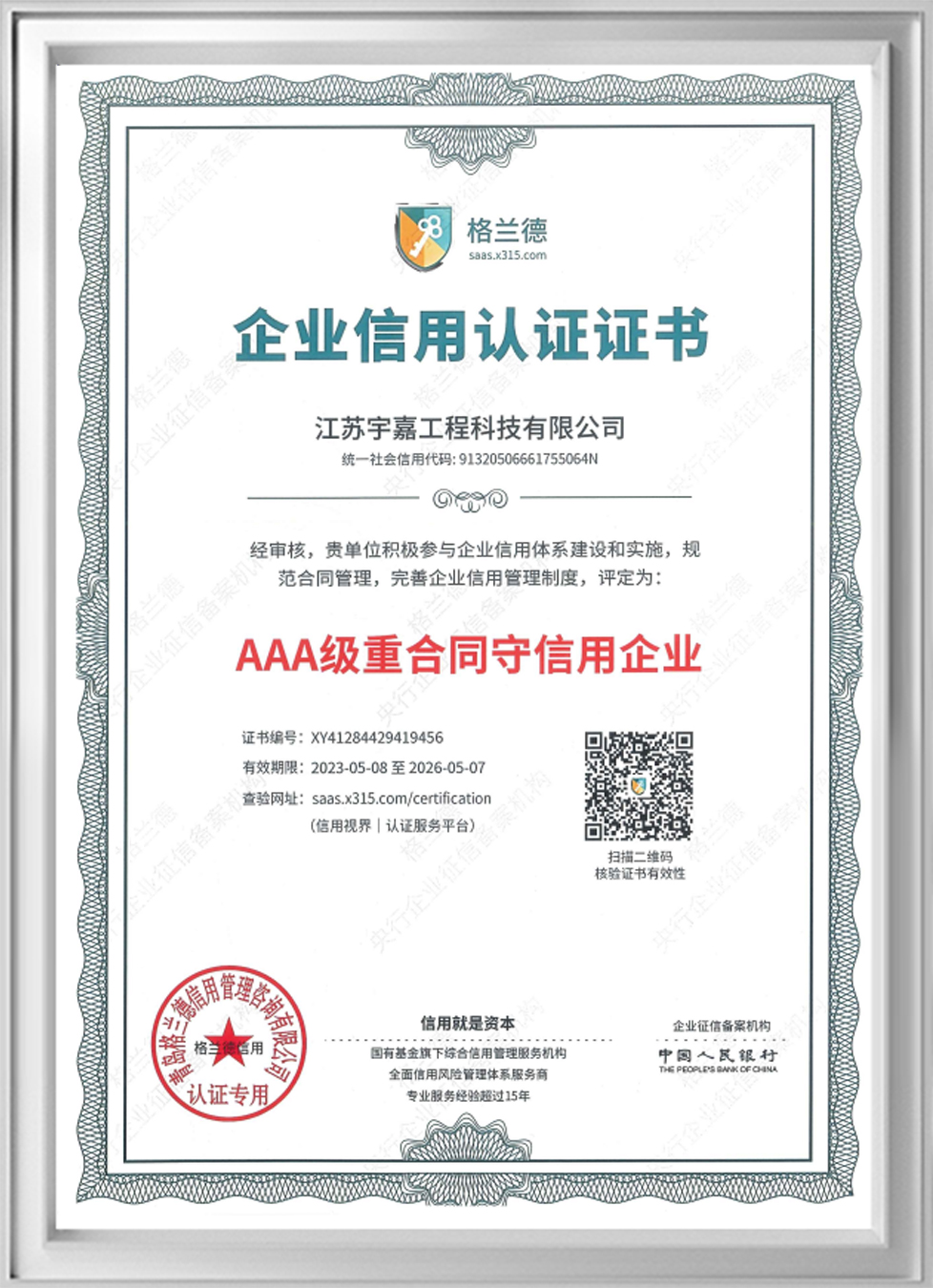 Enterprise Credit Certification Certificate